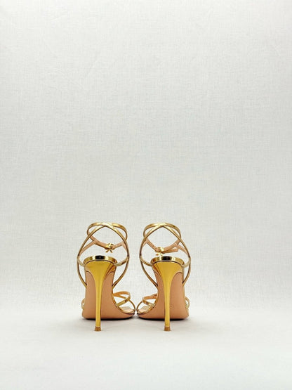 Pre - loved GIANVITO ROSSI Georgina Gold Size EU 37 Heeled Sandals at Reems Closet