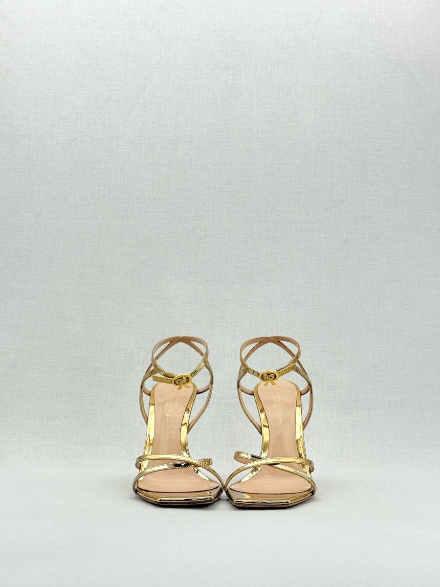 Pre - loved GIANVITO ROSSI Georgina Gold Size EU 37 Heeled Sandals at Reems Closet