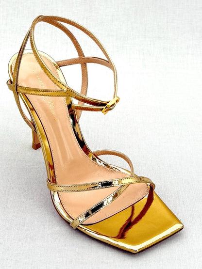 Pre - loved GIANVITO ROSSI Georgina Gold Size EU 37 Heeled Sandals at Reems Closet