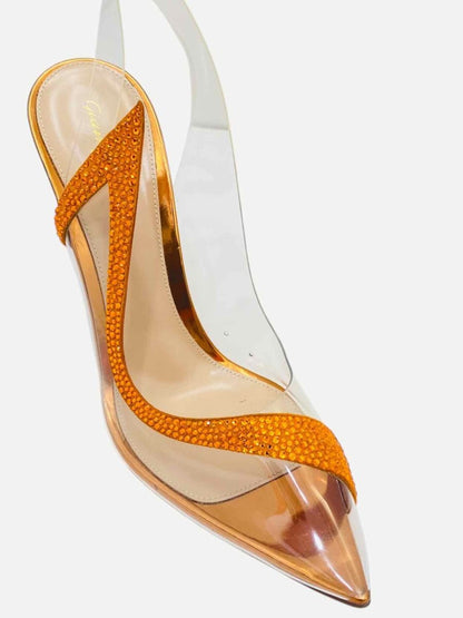 Pre - loved GIANVITO ROSSI Hortensia Orange Slingbacks 39 at Reems Closet