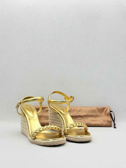 Pre-loved GIANVITO ROSSI Metallic Gold Braided Size EU 41 Wedges at Reems Closet