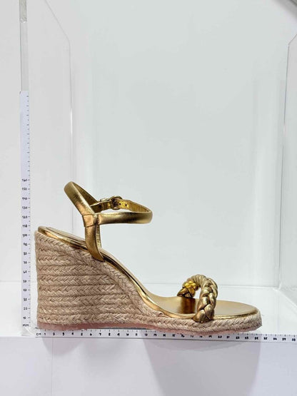 Pre-loved GIANVITO ROSSI Metallic Gold Braided Size EU 41 Wedges at Reems Closet