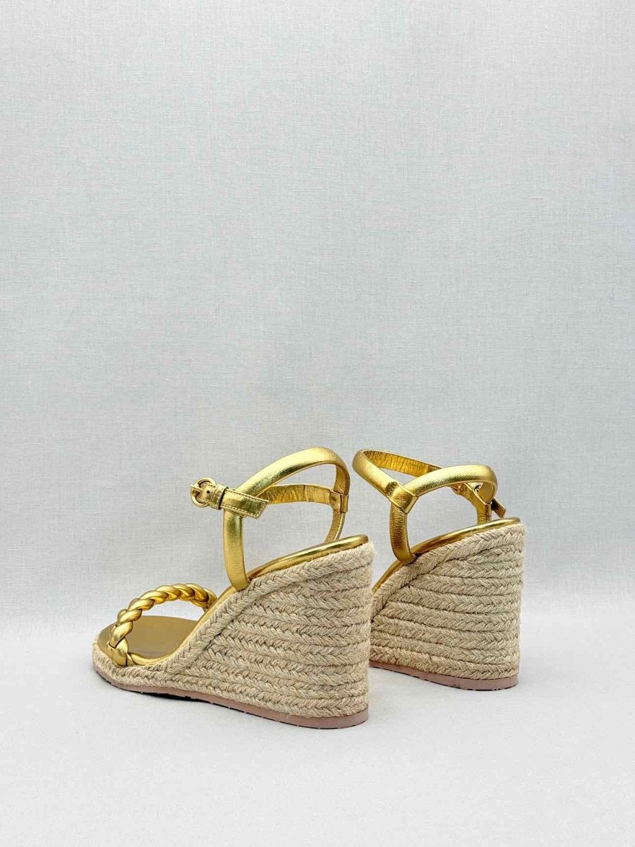 Pre-loved GIANVITO ROSSI Metallic Gold Braided Size EU 41 Wedges at Reems Closet