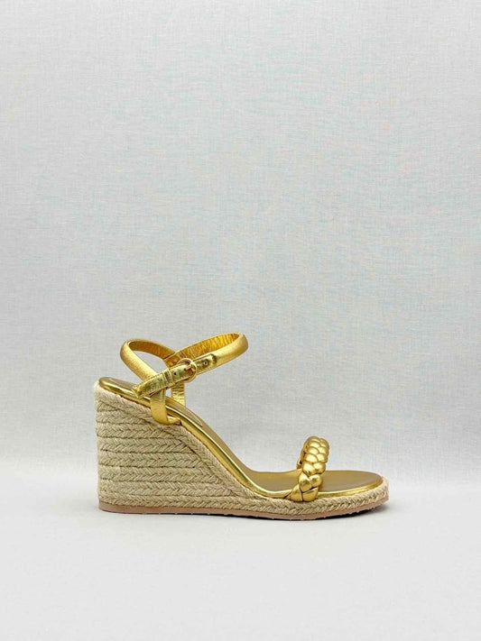 Pre-loved GIANVITO ROSSI Metallic Gold Braided Size EU 41 Wedges at Reems Closet