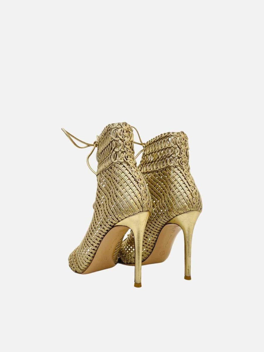 Pre - loved GIANVITO ROSSI Metallic Gold Peep Toe Ankle Boots at Reems Closet