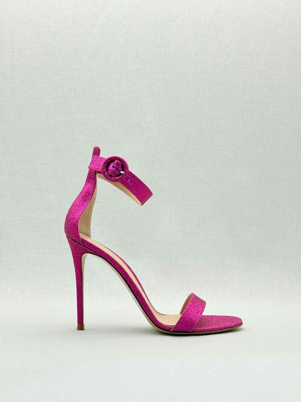 Pre - loved GIANVITO ROSSI Pink Glitter Size EU 41 Heeled Sandals at Reems Closet