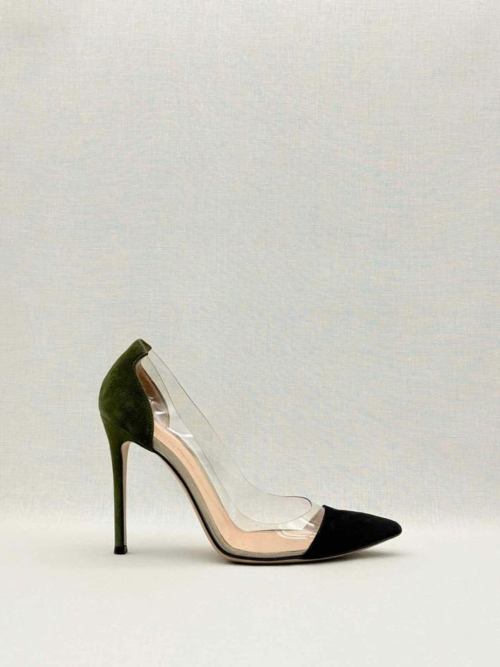 Pre-loved GIANVITO ROSSI Plexi Black & Green Size EU 38 Pumps at Reems Closet