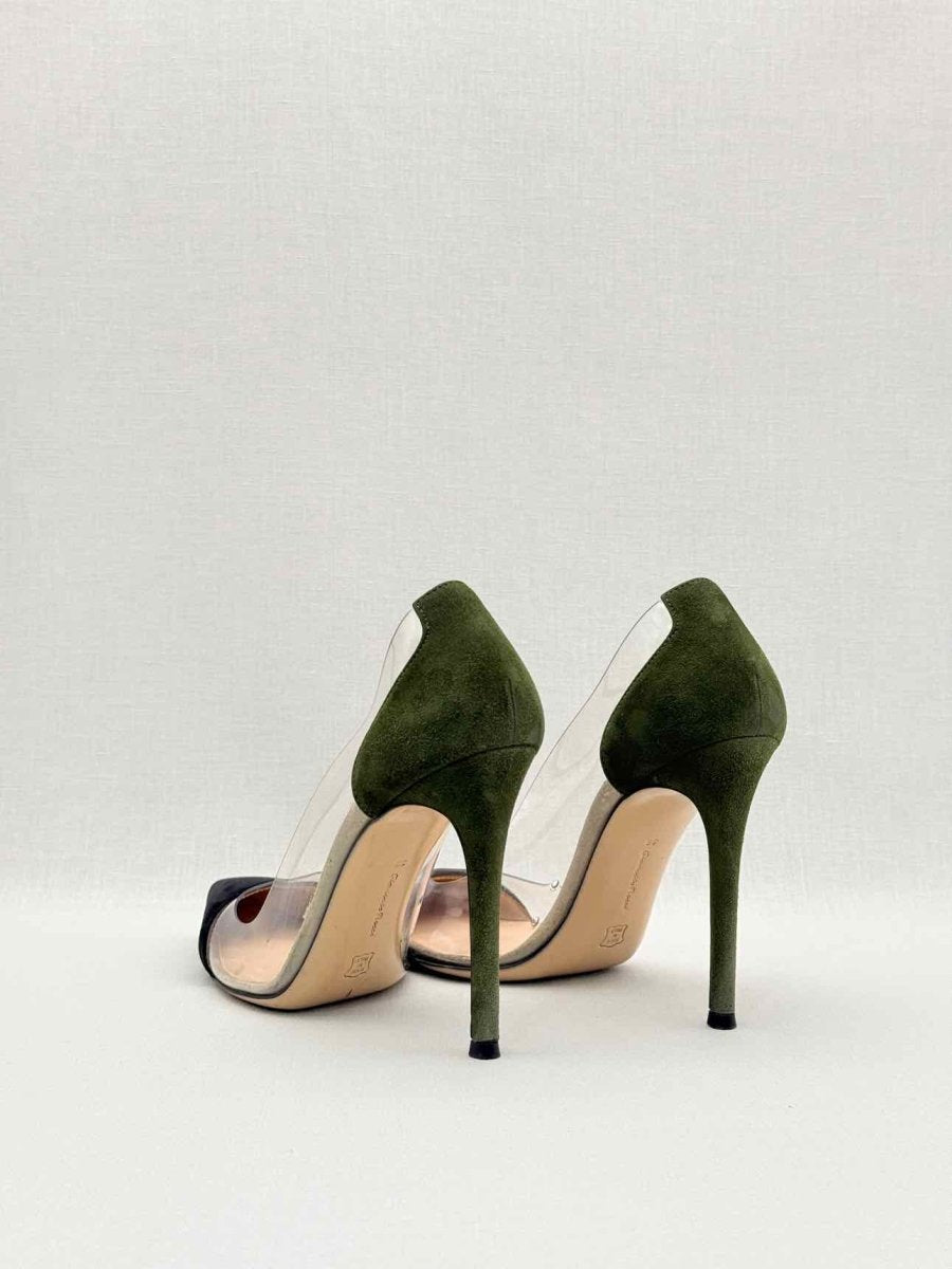 Pre-loved GIANVITO ROSSI Plexi Black & Green Size EU 38 Pumps at Reems Closet