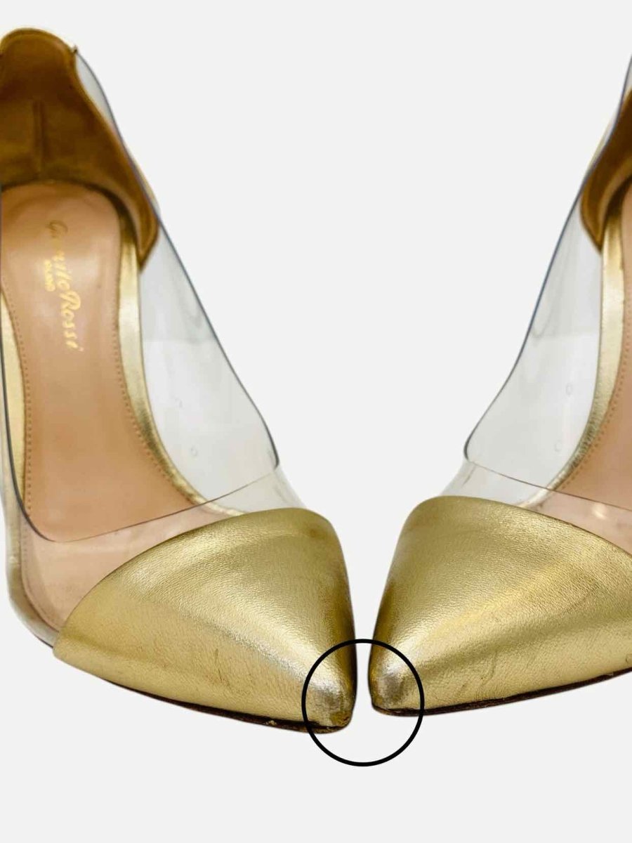 Pre - loved GIANVITO ROSSI Plexi Metallic Gold Pumps 37 at Reems Closet