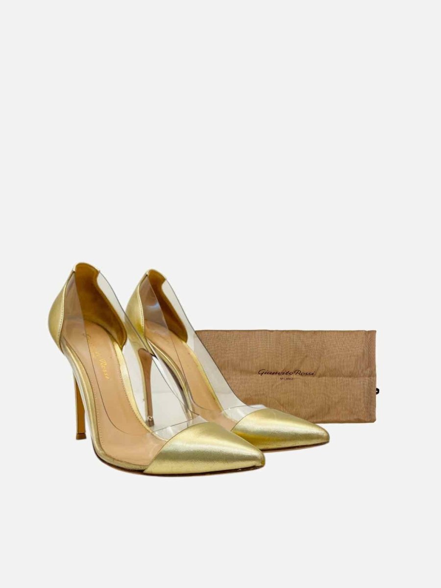 Pre - loved GIANVITO ROSSI Plexi Metallic Gold Pumps 37 at Reems Closet