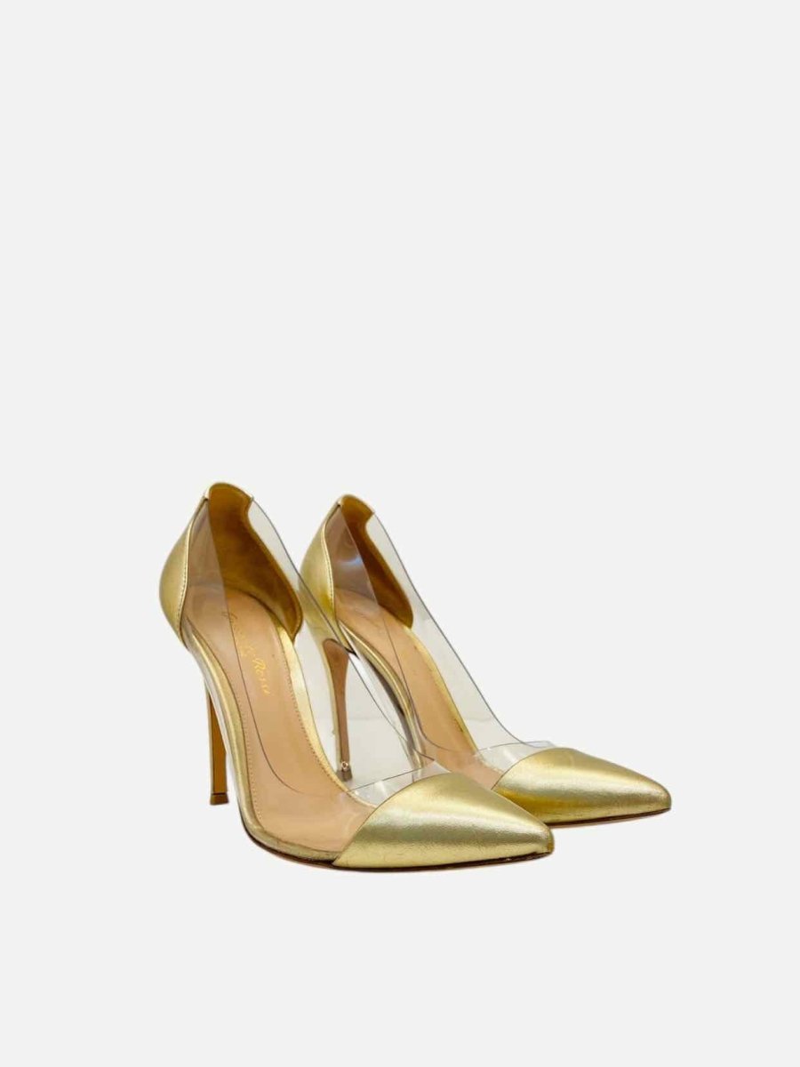 Pre - loved GIANVITO ROSSI Plexi Metallic Gold Pumps 37 at Reems Closet