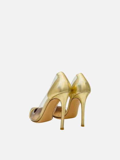 Pre - loved GIANVITO ROSSI Plexi Metallic Gold Pumps 37 at Reems Closet