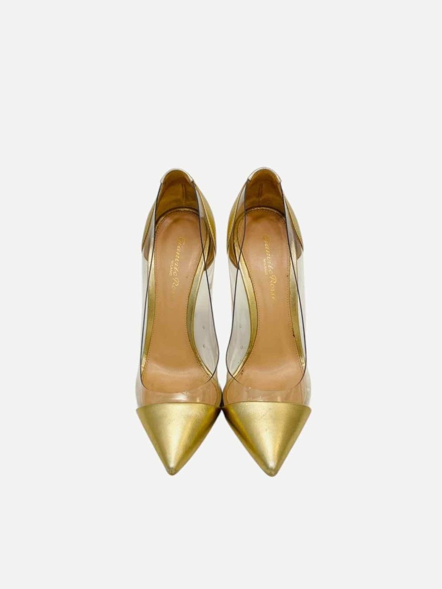 Pre - loved GIANVITO ROSSI Plexi Metallic Gold Pumps 37 at Reems Closet