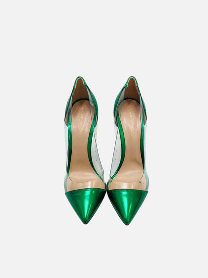 Pre - loved GIANVITO ROSSI Plexi Metallic Green Pumps 39 at Reems Closet