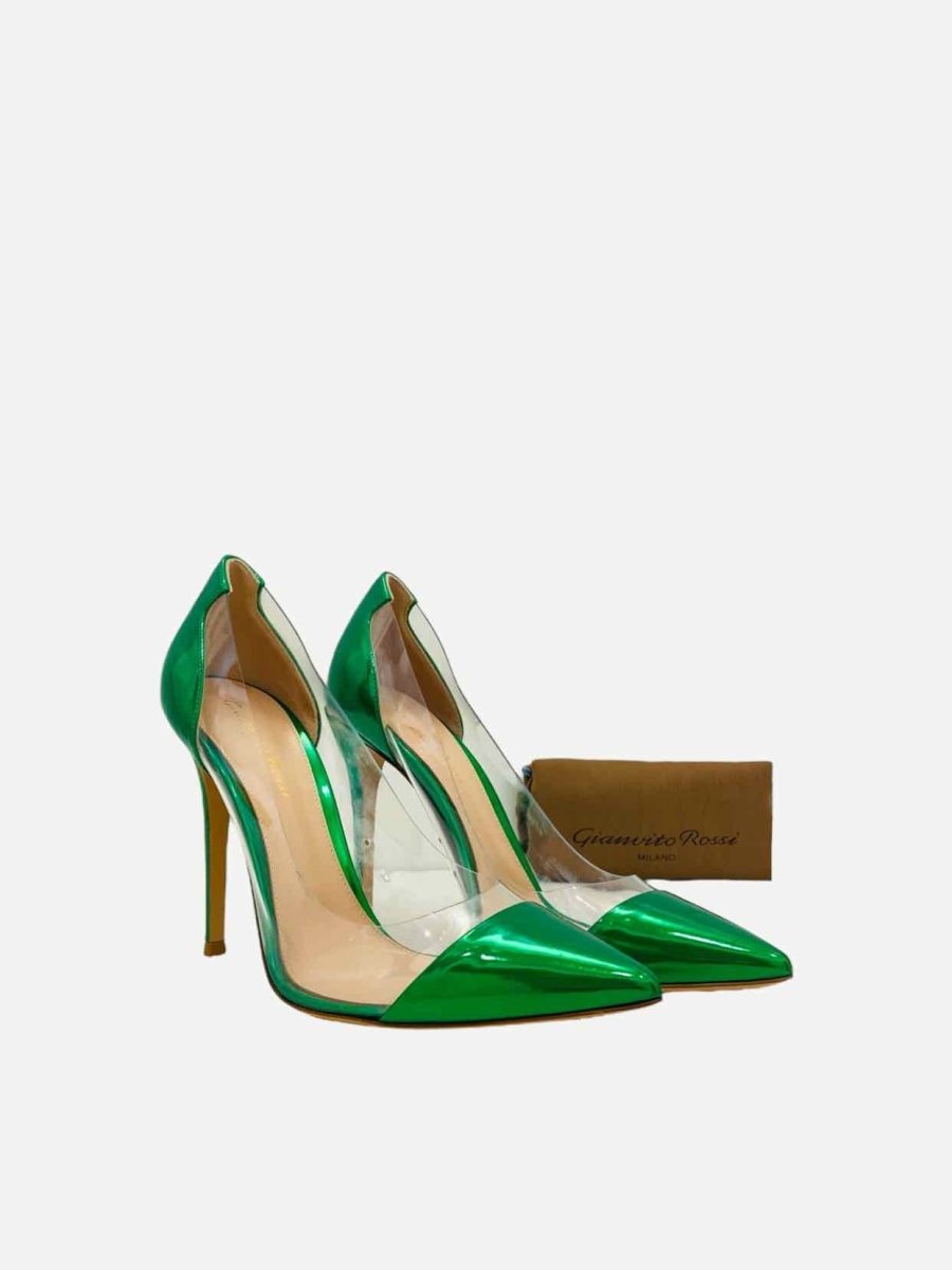 Pre - loved GIANVITO ROSSI Plexi Metallic Green Pumps 39 at Reems Closet