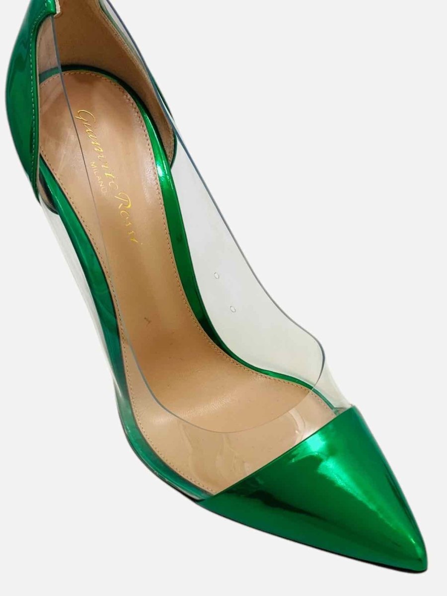 Pre - loved GIANVITO ROSSI Plexi Metallic Green Pumps 39 at Reems Closet