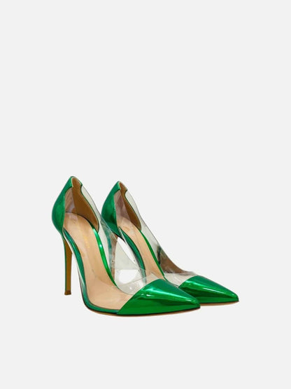 Pre - loved GIANVITO ROSSI Plexi Metallic Green Pumps 39 at Reems Closet