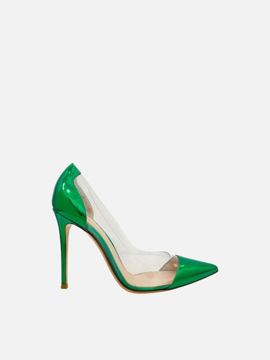 GIANVITO ROSSI Plexi Metallic Green Pumps 39