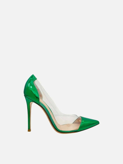 Pre - loved GIANVITO ROSSI Plexi Metallic Green Pumps 39 at Reems Closet