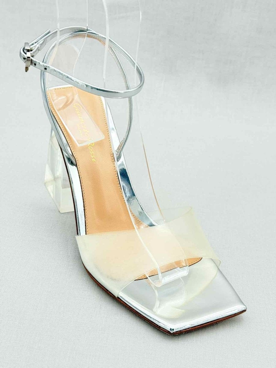 Pre - loved GIANVITO ROSSI Silver Size EU 38 Heeled Sandals at Reems Closet