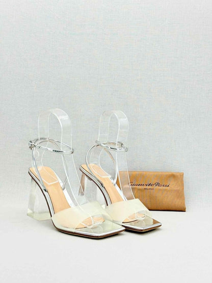 Pre - loved GIANVITO ROSSI Silver Size EU 38 Heeled Sandals at Reems Closet
