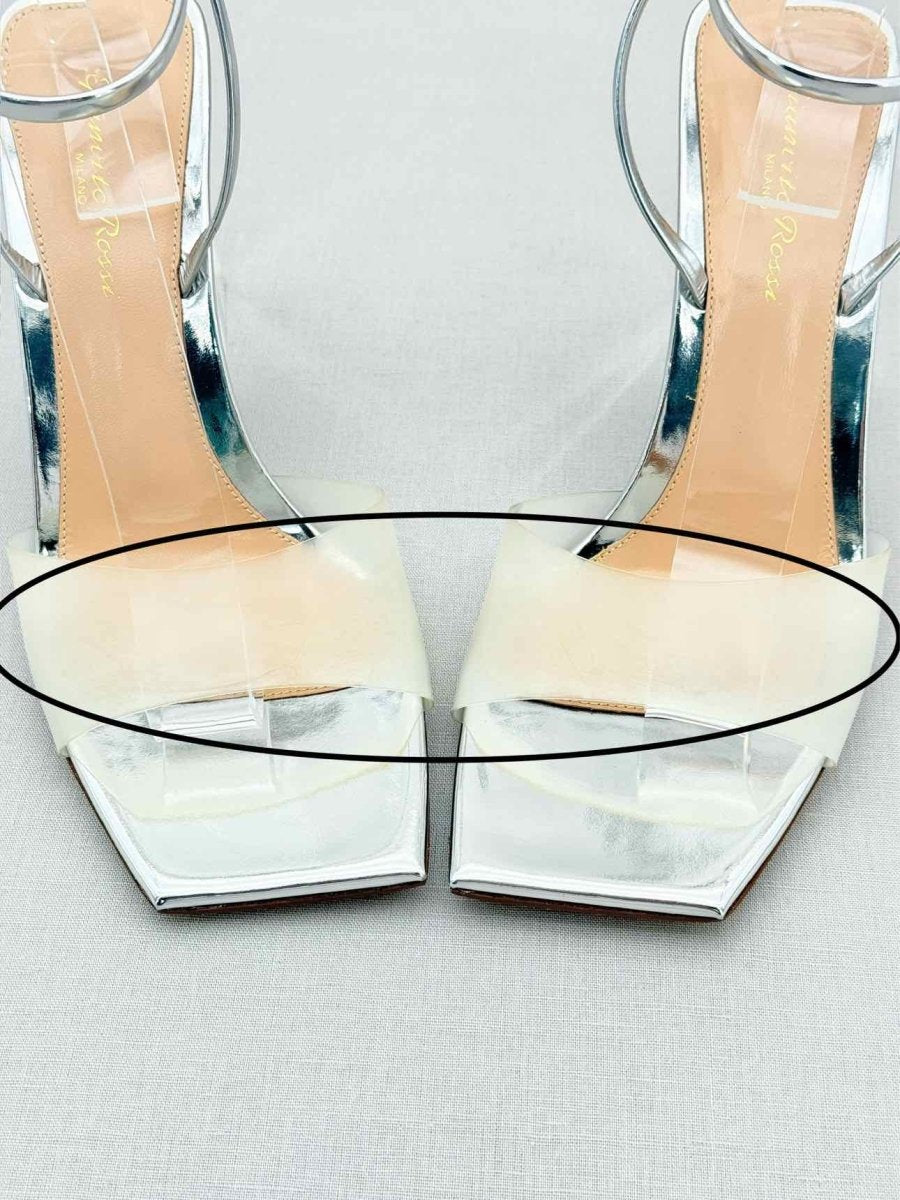 Pre - loved GIANVITO ROSSI Silver Size EU 38 Heeled Sandals at Reems Closet