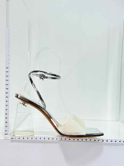 Pre - loved GIANVITO ROSSI Silver Size EU 38 Heeled Sandals at Reems Closet