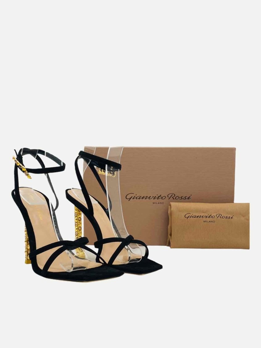 Pre - loved GIANVITO ROSSI Wonder Black Embellished Heeled Sandals at Reems Closet