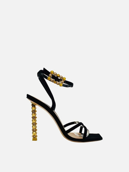 Pre - loved GIANVITO ROSSI Wonder Black Embellished Heeled Sandals at Reems Closet