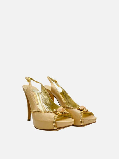 Pre - loved GINA Beige & Gold Slingbacks 39.5 at Reems Closet