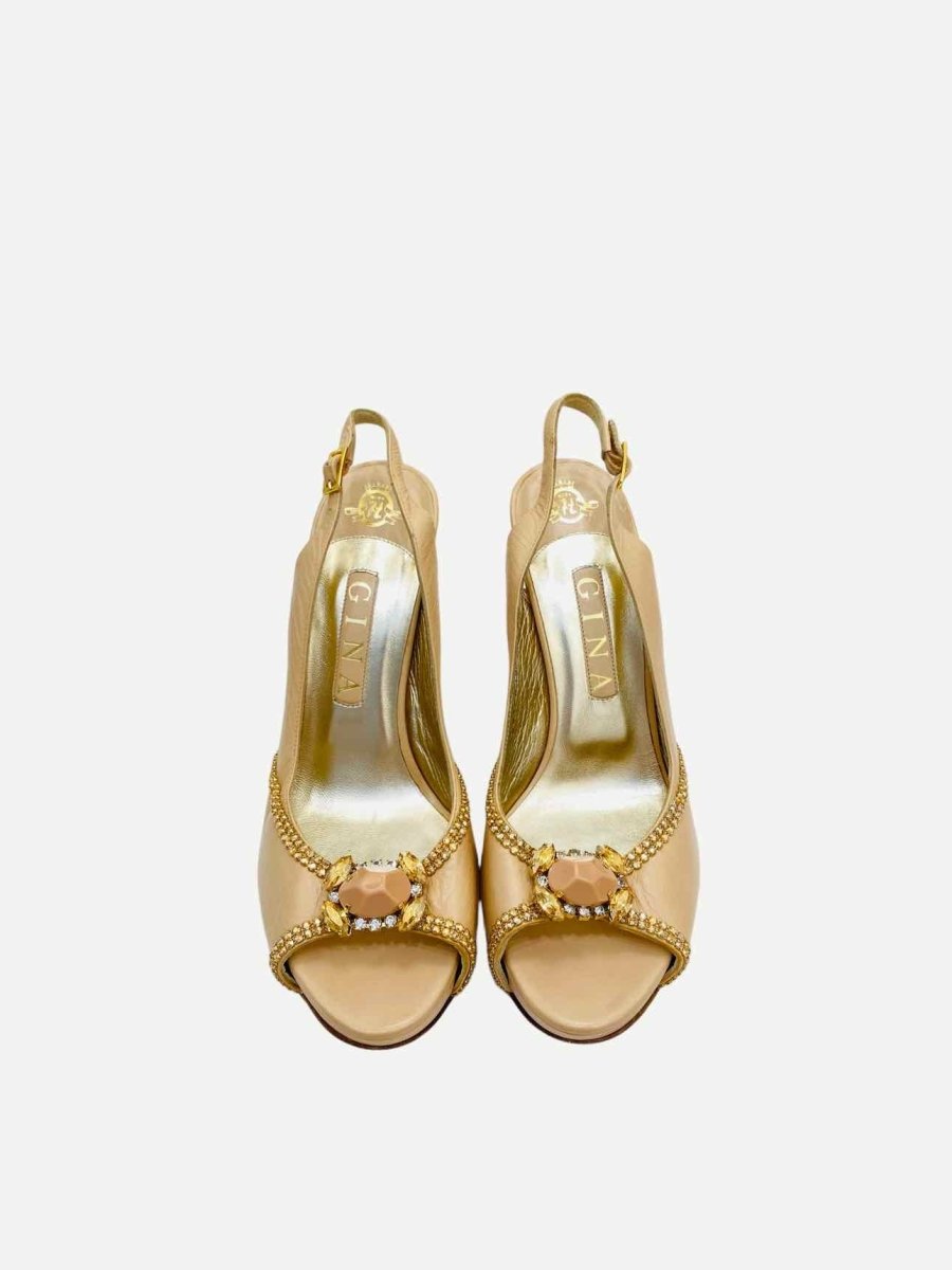 Pre - loved GINA Beige & Gold Slingbacks 39.5 at Reems Closet