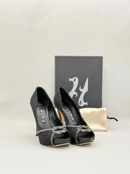 Pre-loved GINA Black Crystal Embellished Size EU 38.5 Pumps at Reems Closet