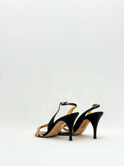 Pre - loved GINA Black & Gold Size EU 38.5 Heeled Sandals at Reems Closet