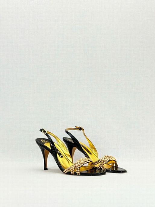 Pre - loved GINA Black & Gold Size EU 38.5 Heeled Sandals at Reems Closet