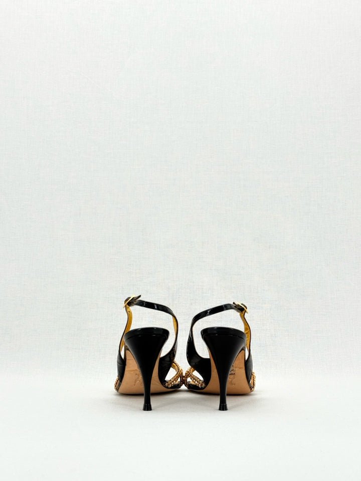 Pre - loved GINA Black & Gold Size EU 38.5 Heeled Sandals at Reems Closet