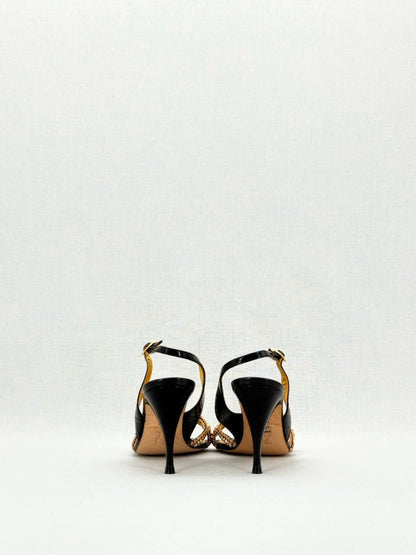 Pre - loved GINA Black & Gold Size EU 38.5 Heeled Sandals at Reems Closet
