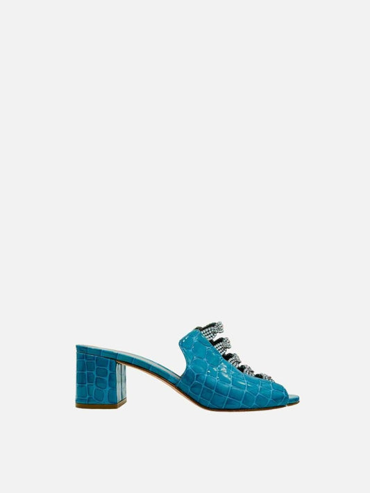 Pre - loved GINA Blue Croc Embossed Mules at Reems Closet