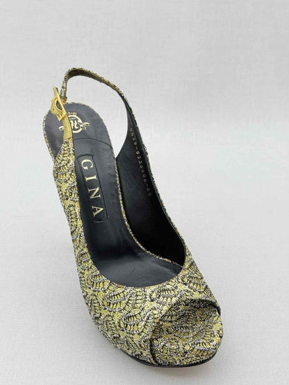 Pre - loved GINA Gold & Black Embroidered Size EU 39.5 Pumps at Reems Closet