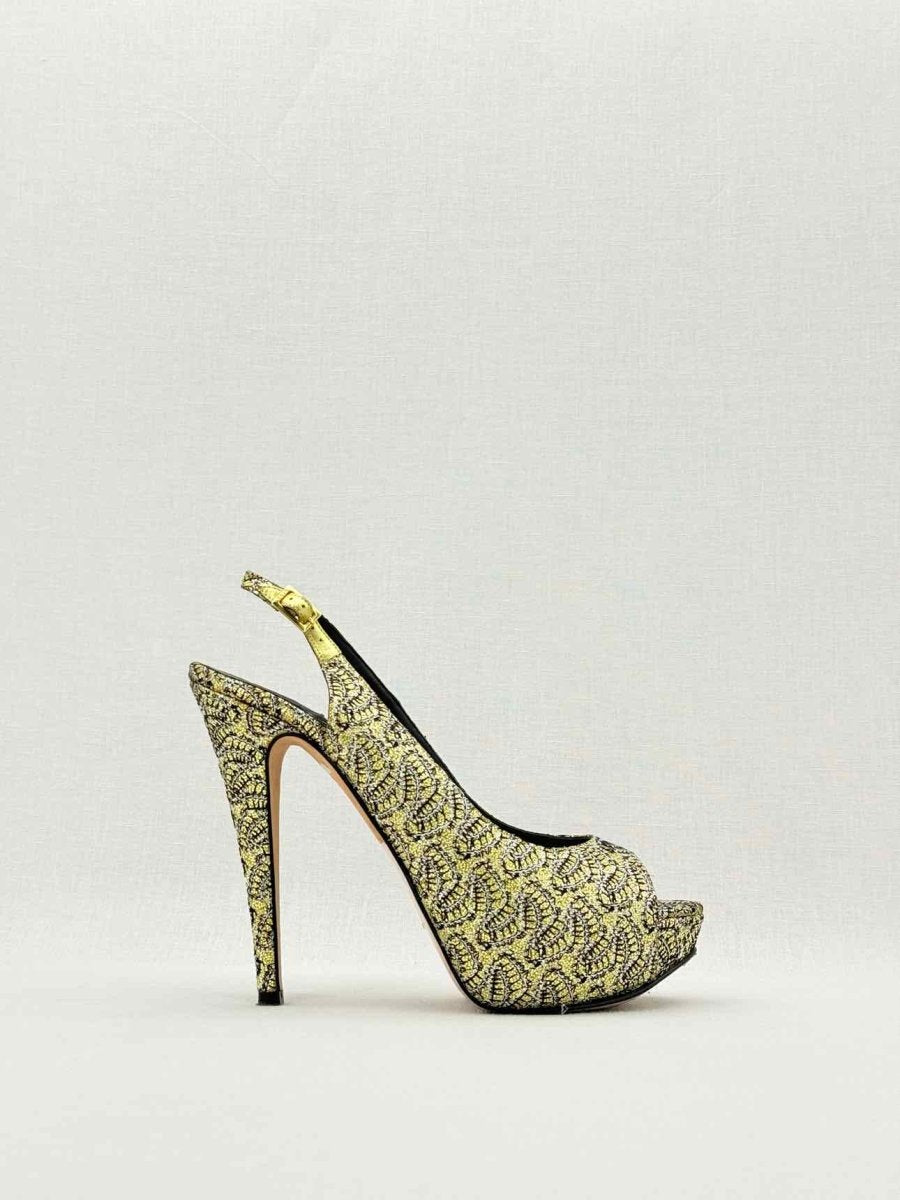 Pre - loved GINA Gold & Black Embroidered Size EU 39.5 Pumps at Reems Closet