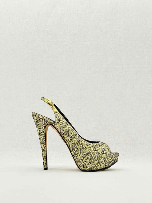 Pre - loved GINA Gold & Black Embroidered Size EU 39.5 Pumps at Reems Closet