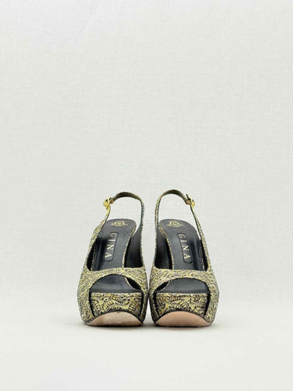 Pre-loved GINA Gold & Black Size EU 39.5 Platform Sandals at Reems Closet