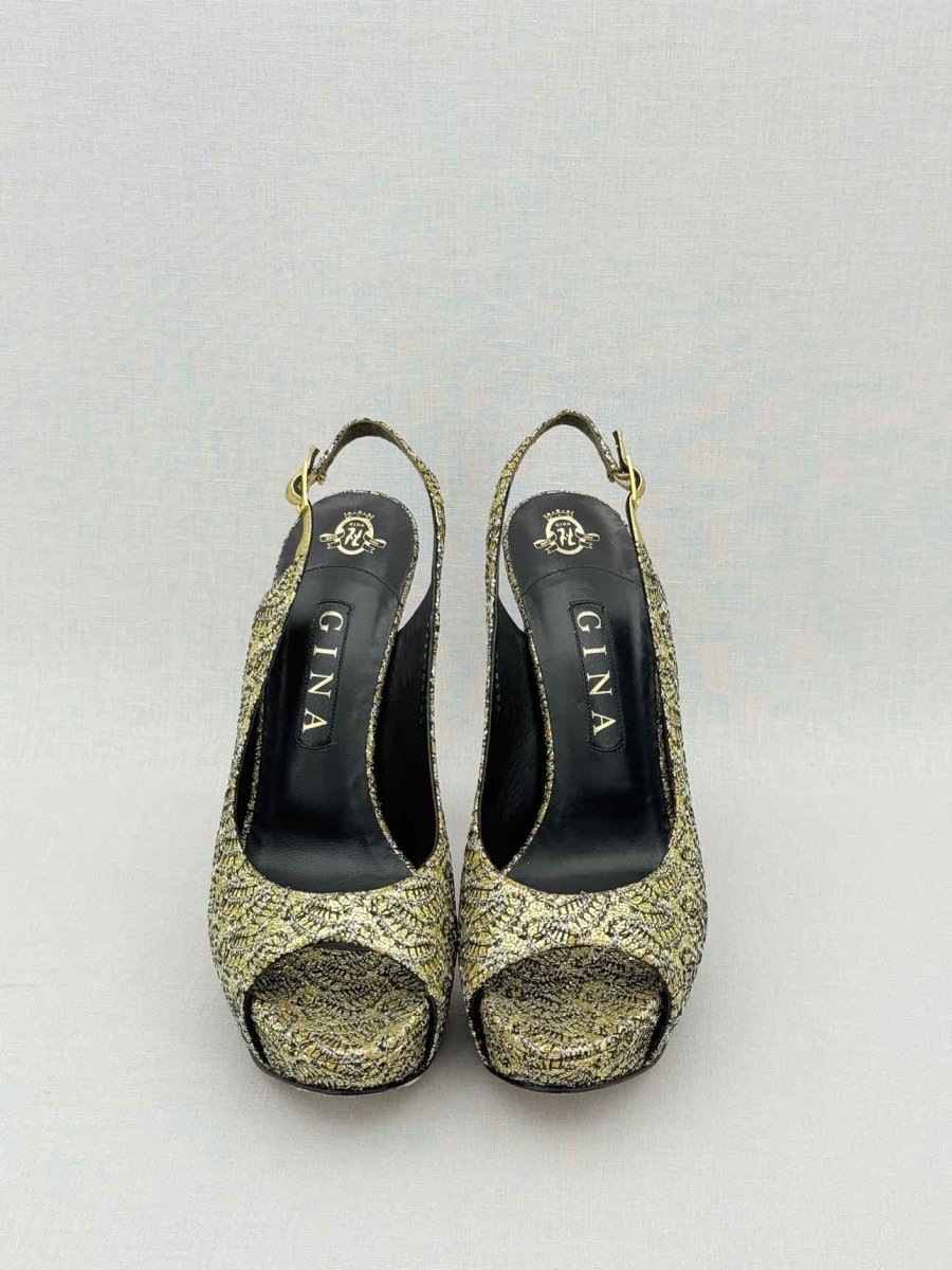 Pre-loved GINA Gold & Black Size EU 39.5 Platform Sandals at Reems Closet