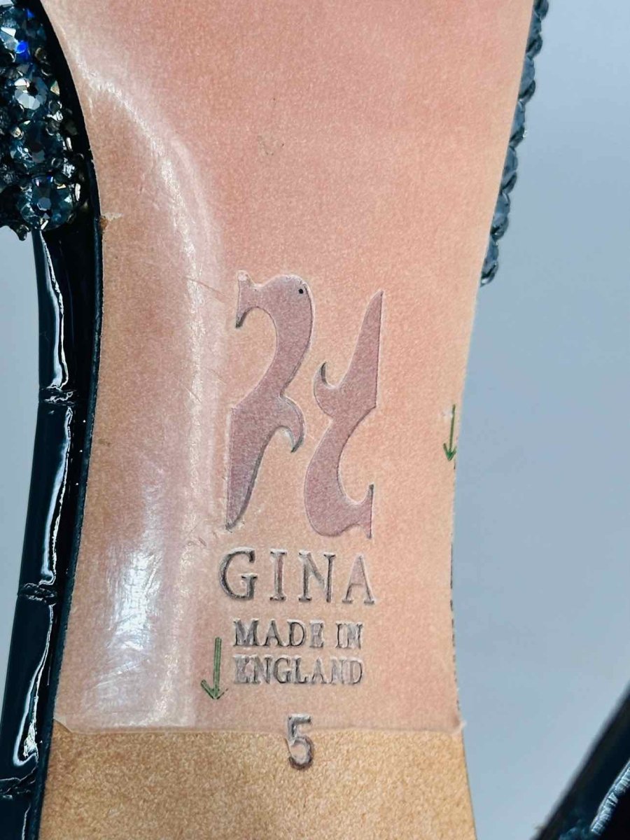 Pre - loved GINA Lausanne Black Croc Embossed Size EU 38 Mules at Reems Closet