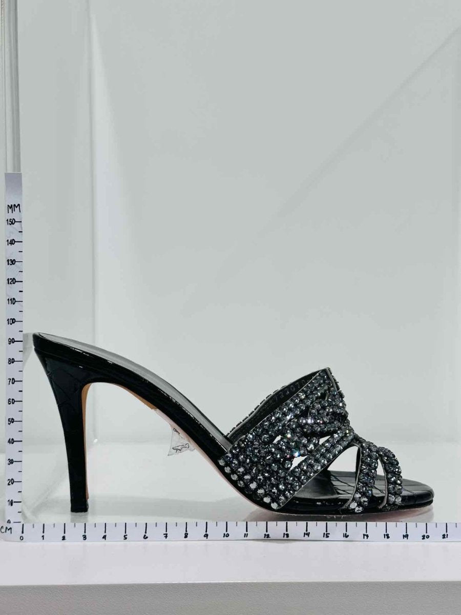 Pre - loved GINA Lausanne Black Croc Embossed Size EU 38 Mules at Reems Closet