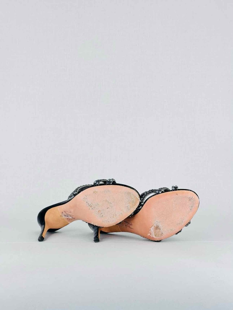 Pre - loved GINA Lausanne Black Croc Embossed Size EU 38 Mules at Reems Closet