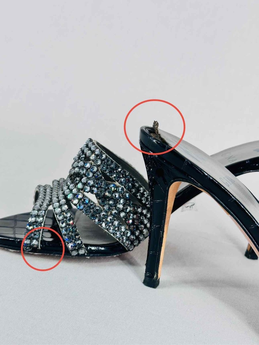 Pre - loved GINA Lausanne Black Croc Embossed Size EU 38 Mules at Reems Closet