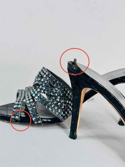 Pre - loved GINA Lausanne Black Croc Embossed Size EU 38 Mules at Reems Closet