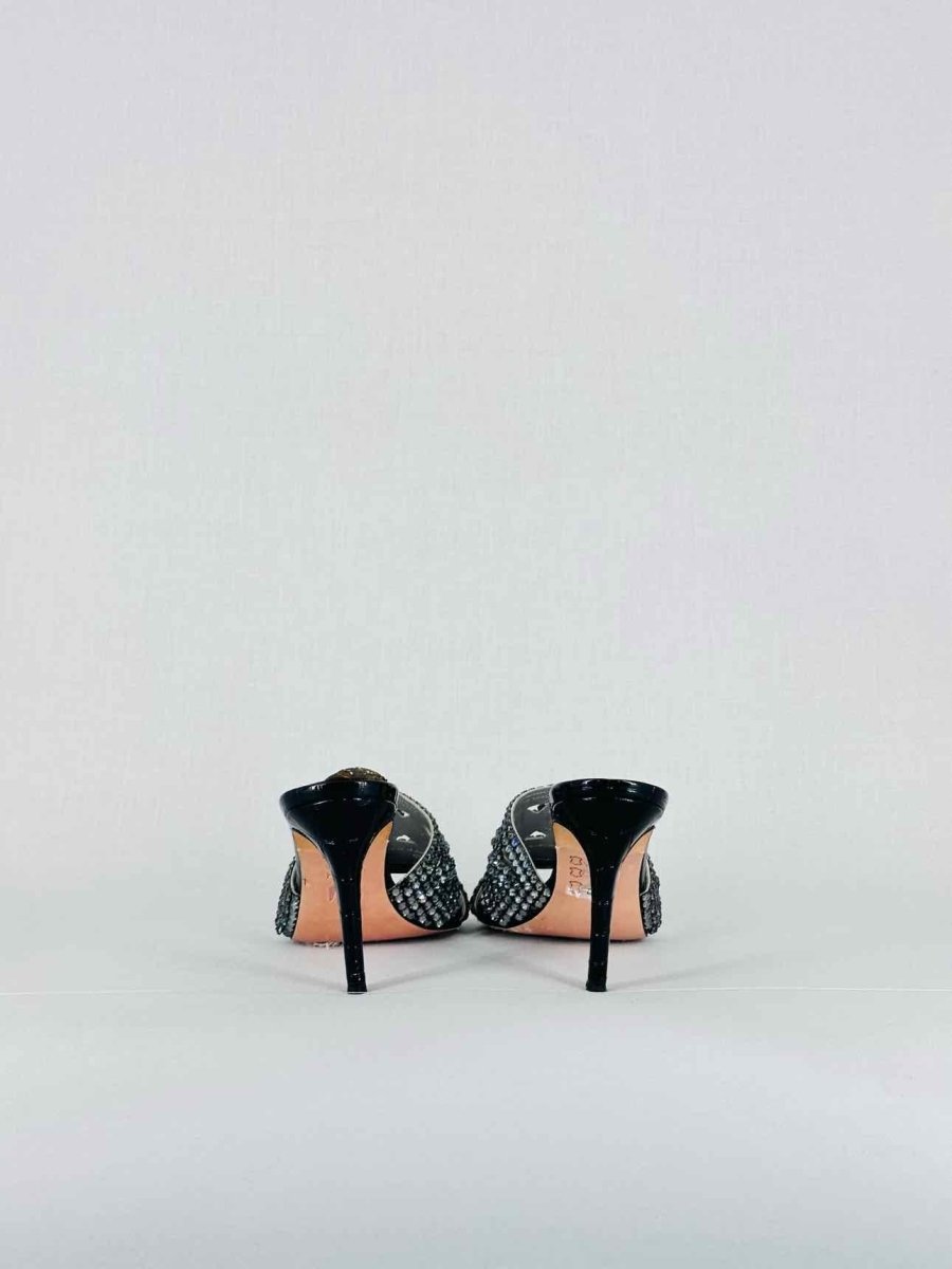 Pre - loved GINA Lausanne Black Croc Embossed Size EU 38 Mules at Reems Closet