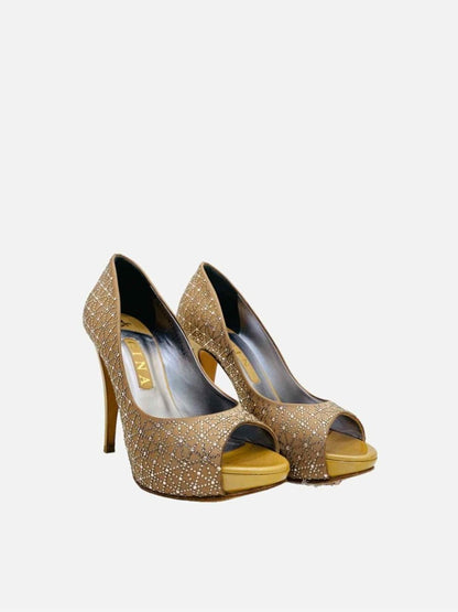 Pre - loved GINA Open Toe Gold Pumps 39.5 at Reems Closet