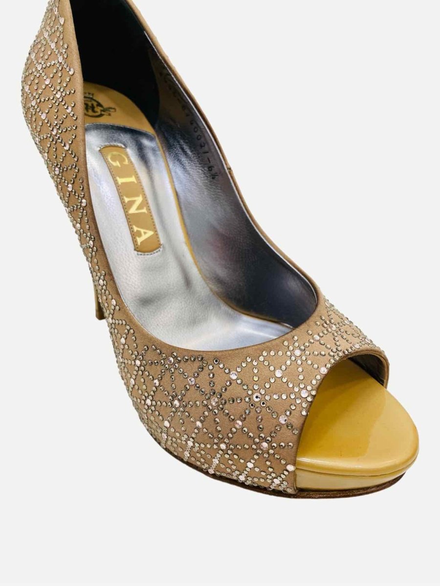 Pre - loved GINA Open Toe Gold Pumps 39.5 at Reems Closet